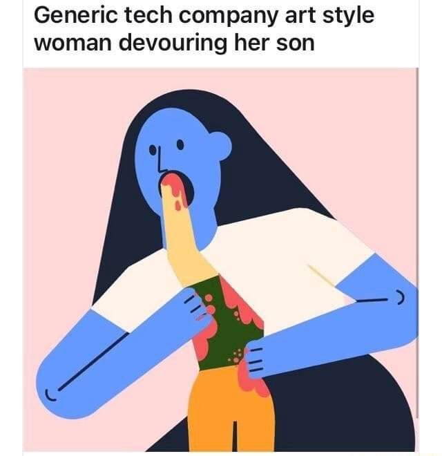 tech company art style woman devouring her son